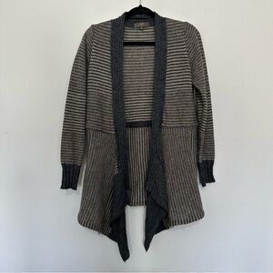 Lo.RI made in Italy tan grey striped waterfall cardigan sweater size M medium